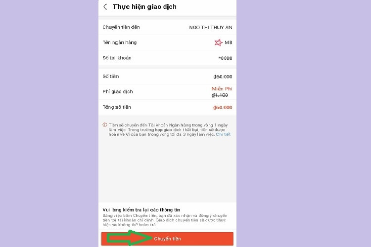 Kiểm tra thông tin và nhấn Chuyển tiền