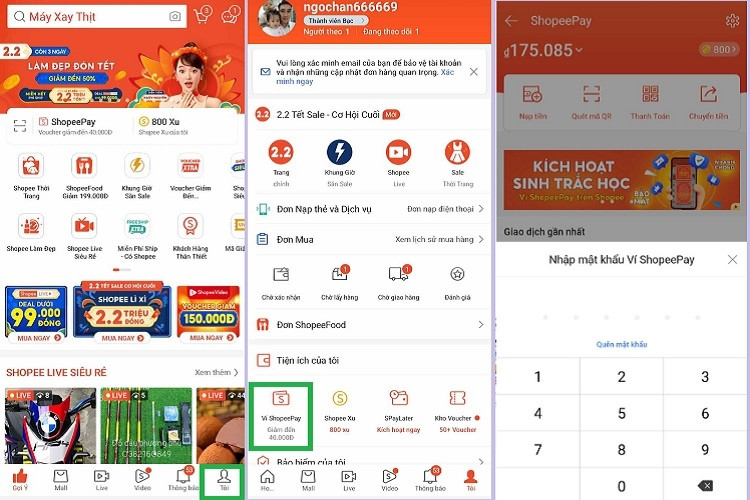 Truy cập vào ví ShopeePay