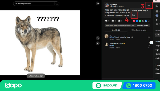 Tùy chọn xóa video TikTok khi sử dụng máy tính