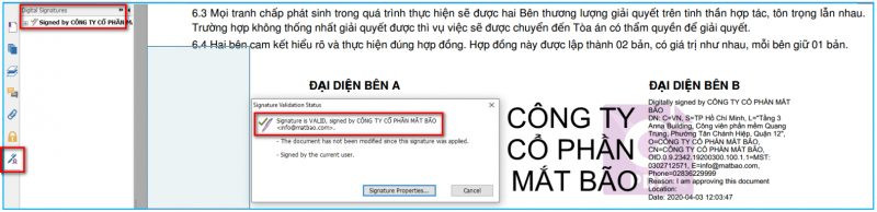 Kiểm tra thông tin chữ ký số sau khi ký thành công