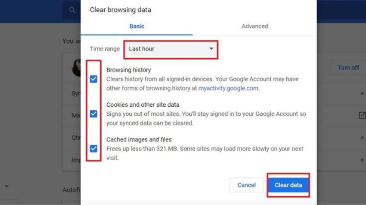 Bước 4: Tùy chọn xóa dữ liệu duyệt web trên Google Chrome theo thời gian