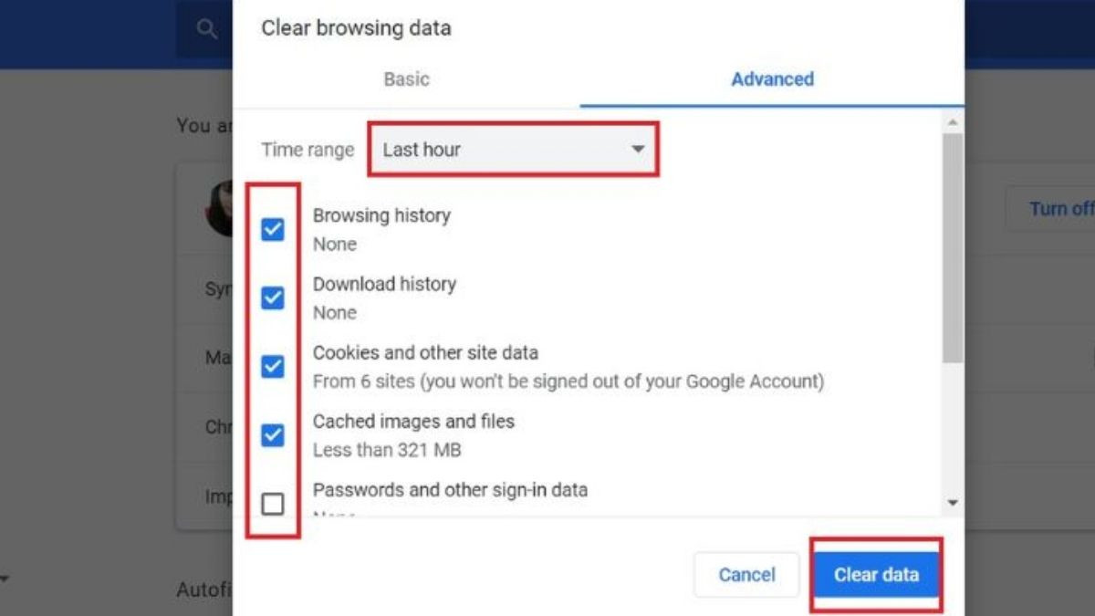 Bước 5: Hoàn tất quá trình xóa dữ liệu duyệt web trên Google Chrome