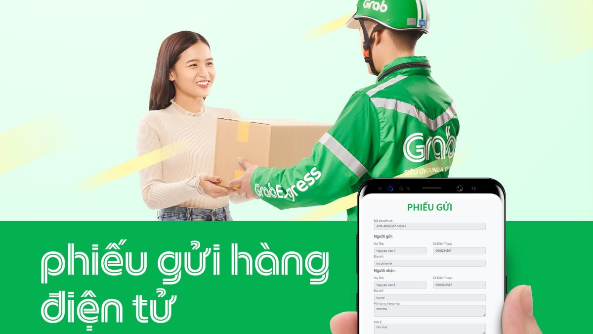 Giao diện điện thoại hiển thị chi tiết phiếu gửi điện tử Grab