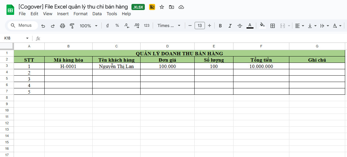 Mẫu file Excel báo cáo thu chi bán hàng giúp theo dõi lợi nhuận