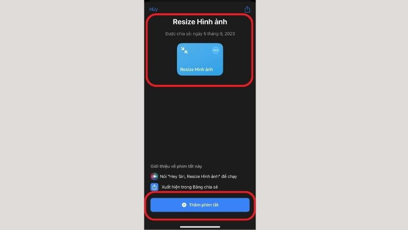 Mở ứng dụng và chọn Thêm phím tắt