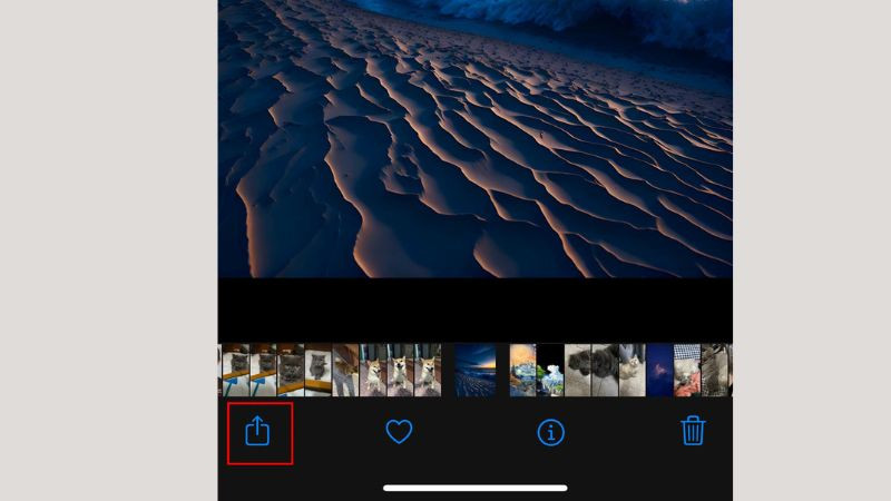 Chọn ảnh muốn đổi kích thước và nhấn chia sẻ