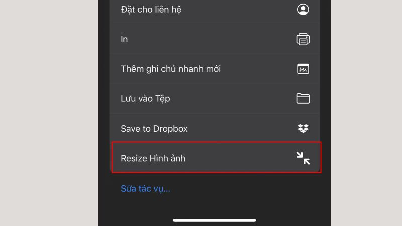 Chọn phím tắt Resize hình ảnh
