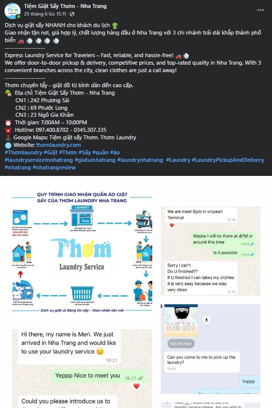 Bài đăng quảng cáo của Tiệm giặt sấy Thơm Laundry Nha Trang trên Facebook