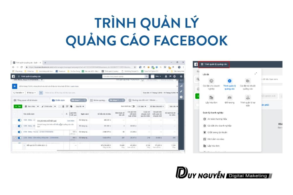 Giao diện trình quản lý quảng cáo Facebook trên điện thoại