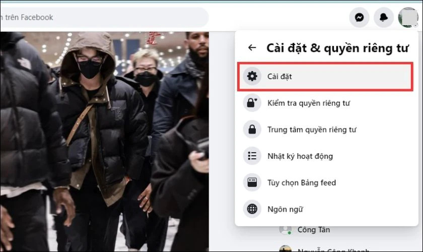 Vào Cài đặt trong trang cá nhân để hủy xóa trang