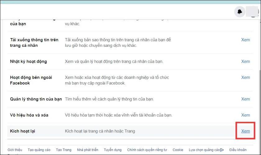 Click Xem bên cạnh mục Kích hoạt lại
