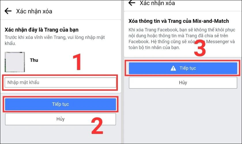Xác nhận xóa trang Facebook vĩnh viễn