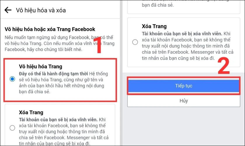 Chọn Vô hiệu hóa trang trên điện thoại
