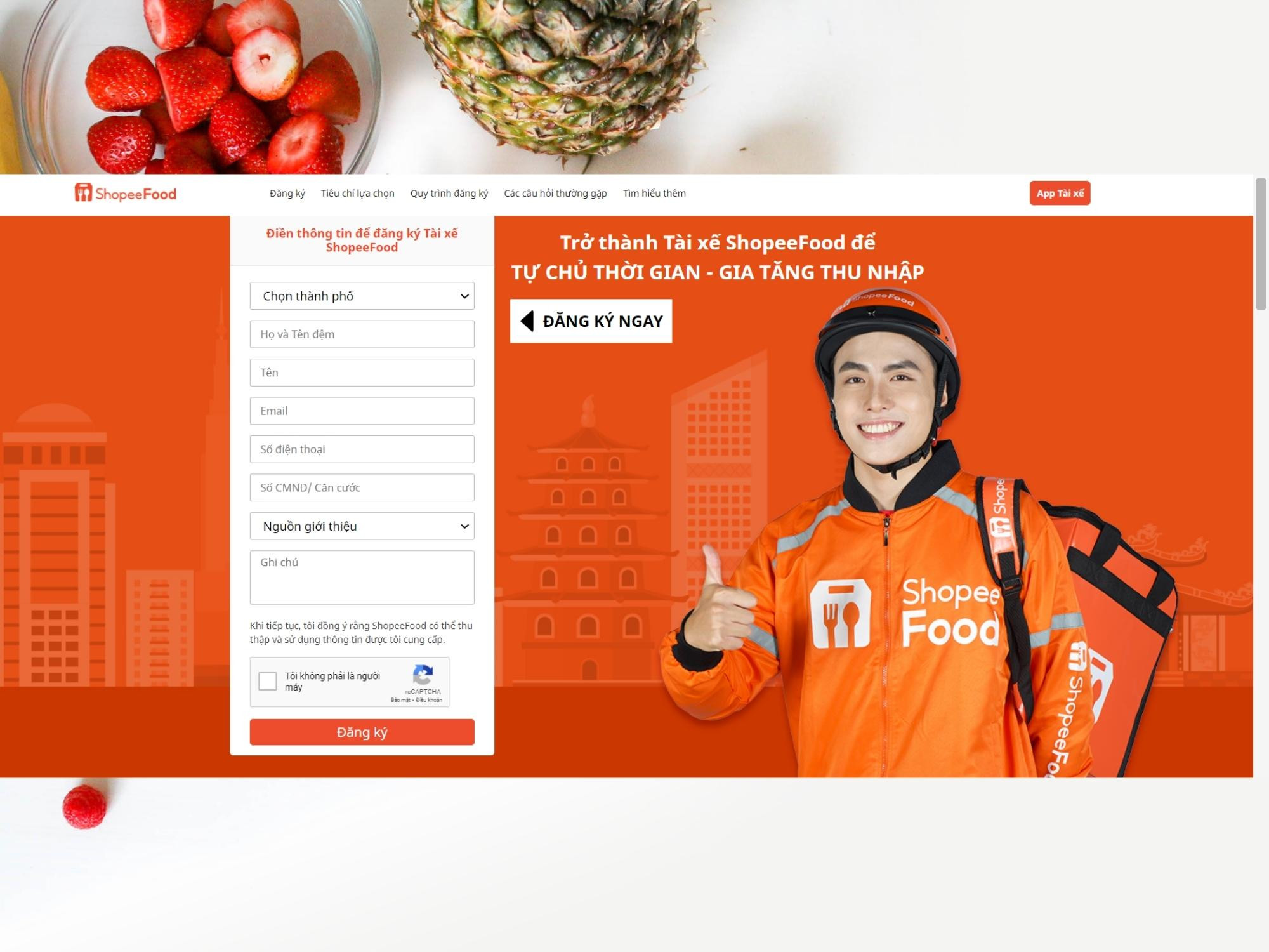 Điền thông tin đăng ký ShopeeFood