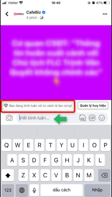 Bình luận dưới tư cách Fan cứng trên Fanpage
