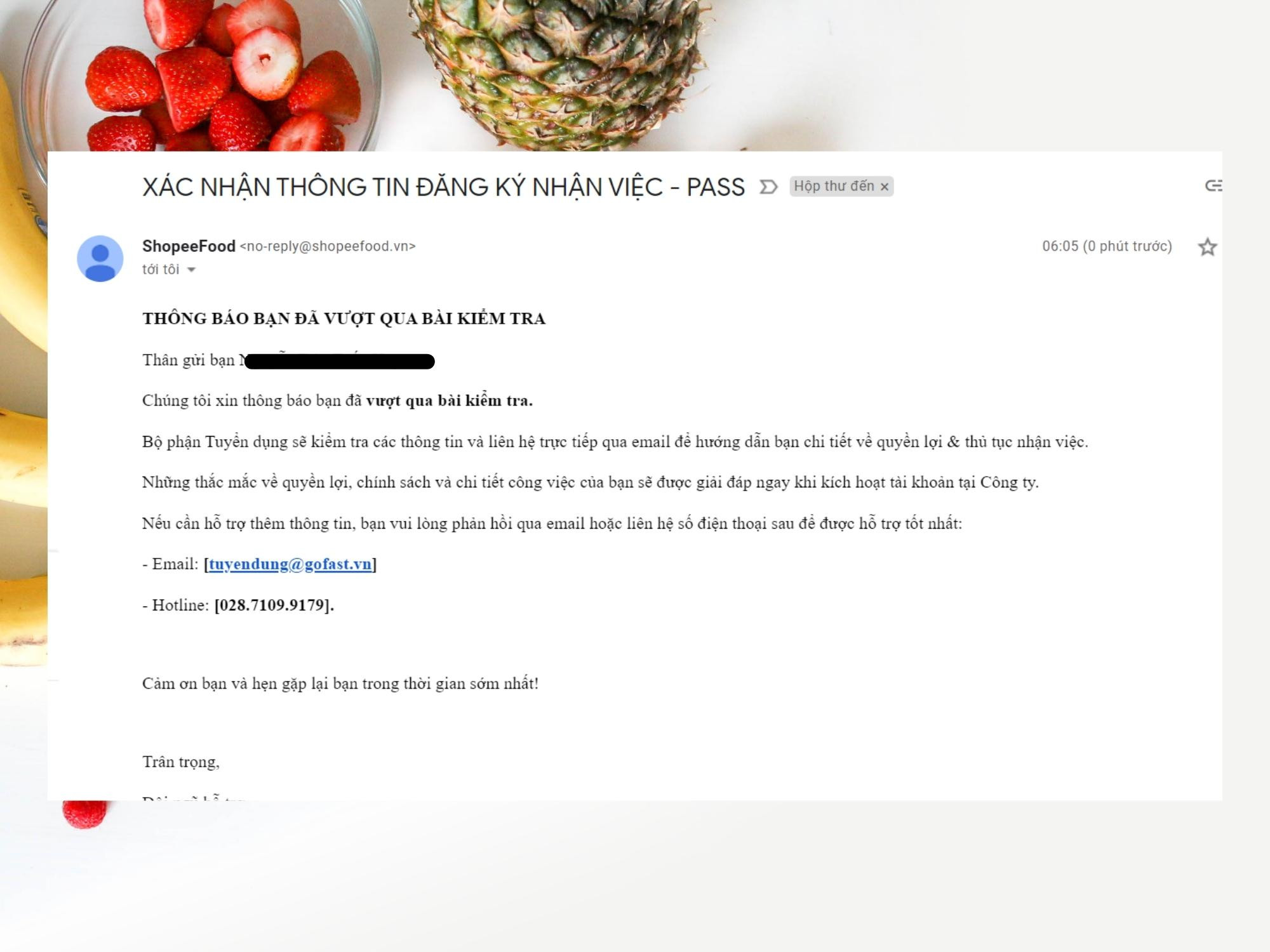 Email nhận việc từ ShopeeFood