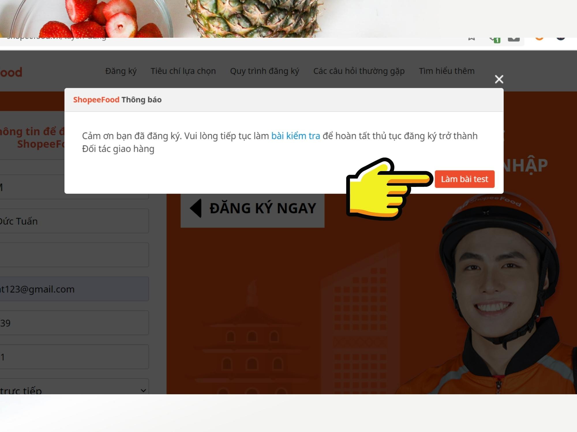 Làm bài kiểm tra ShopeeFood