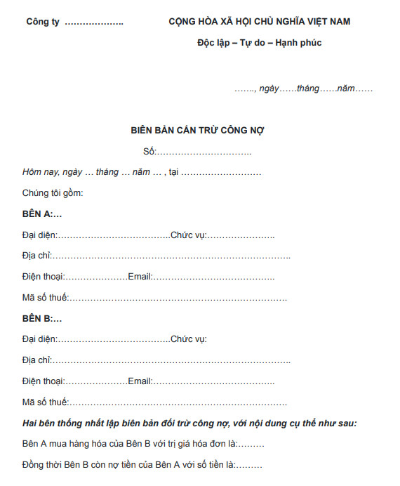 Biên bản cấn trừ công nợ