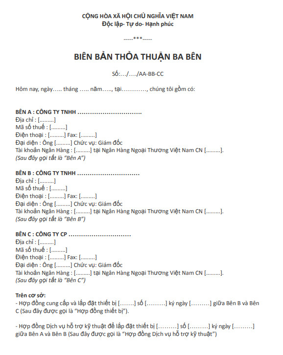 Biên bản cấn trừ công nợ ba bên