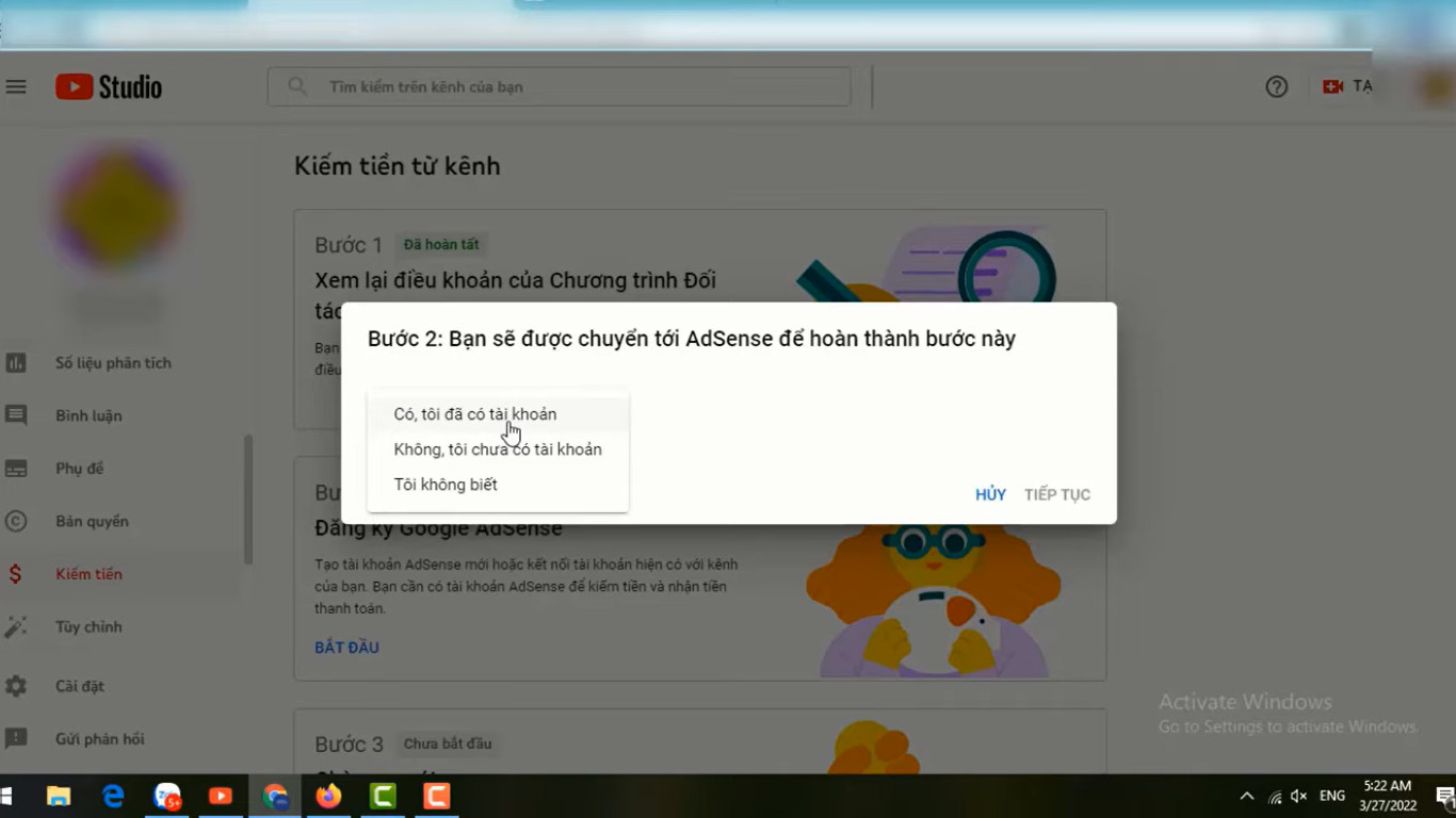 Điền thông tin cá nhân và gửi đơn đăng ký AdSense