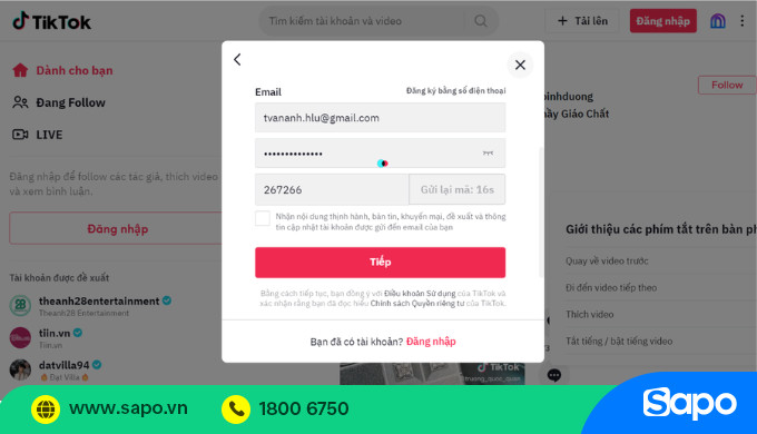 Màn hình thiết lập mật khẩu an toàn cho tài khoản TikTok.
