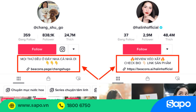 Thêm đường dẫn liên kết mạng xã hội khác vào phần bio TikTok.
