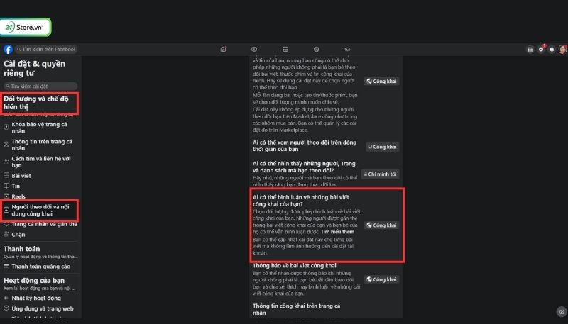 Tùy chỉnh ai có thể bình luận trên bài viết công khai bằng máy tính
