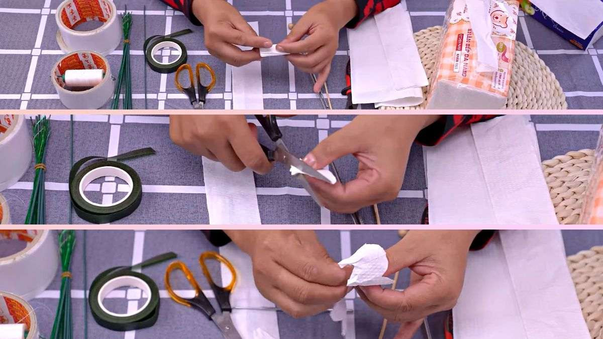 Gấp và cắt giấy rút để làm phần nhụy hoa