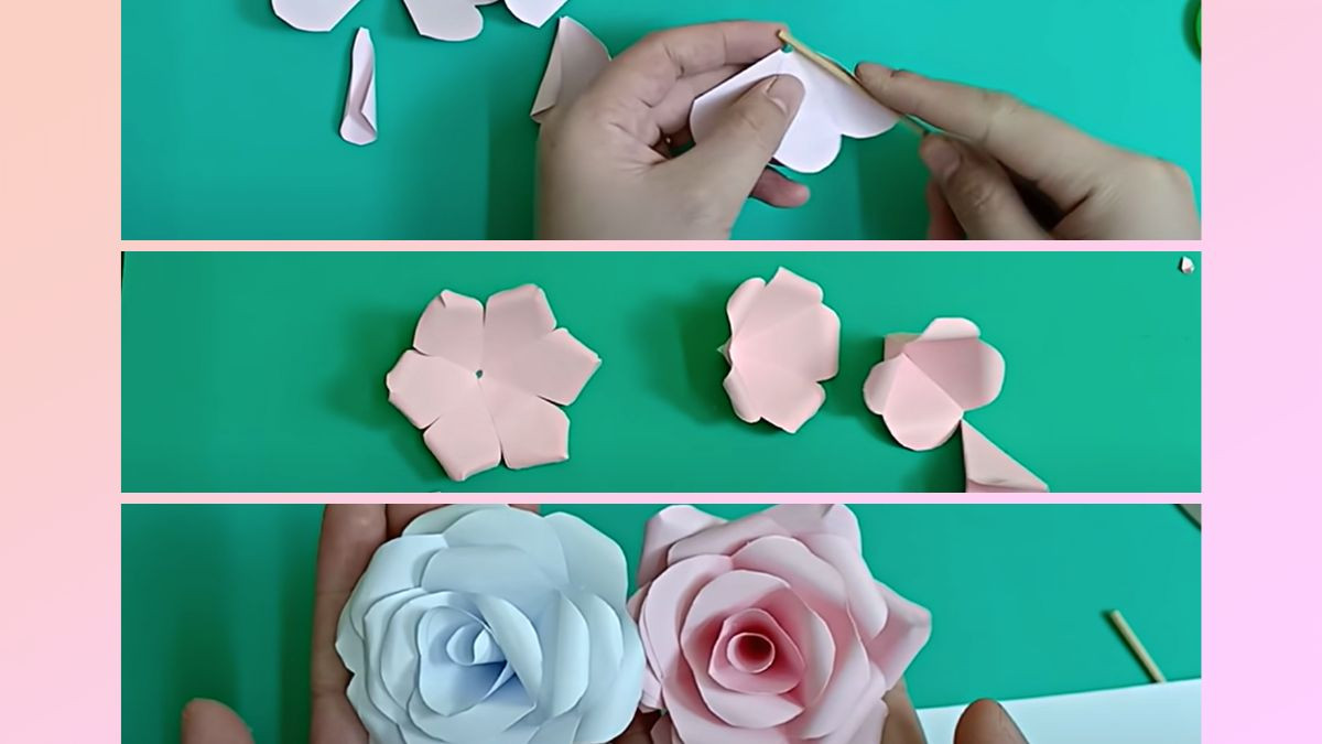 Cuốn cánh hoa vào que tre và dán lại tạo độ cúp tự nhiên