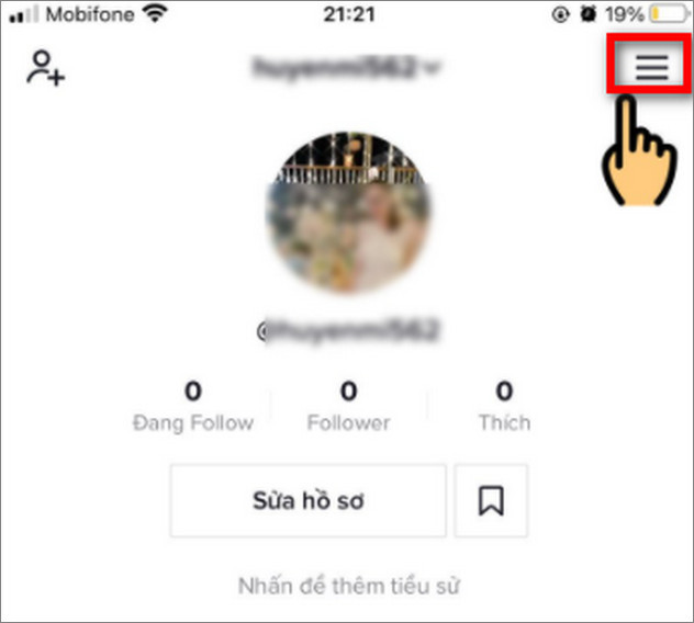 Chọn biểu tượng 3 dấu gạch ngang