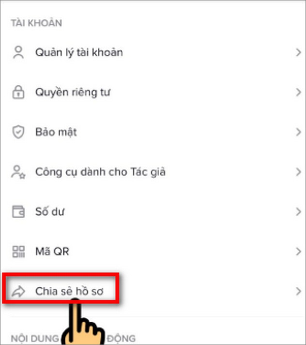 Chọn Chia sẻ hồ sơ