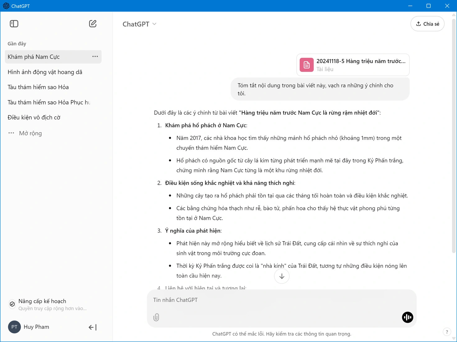 ChatGPT phân tích nội dung từ file đính kèm của người dùng