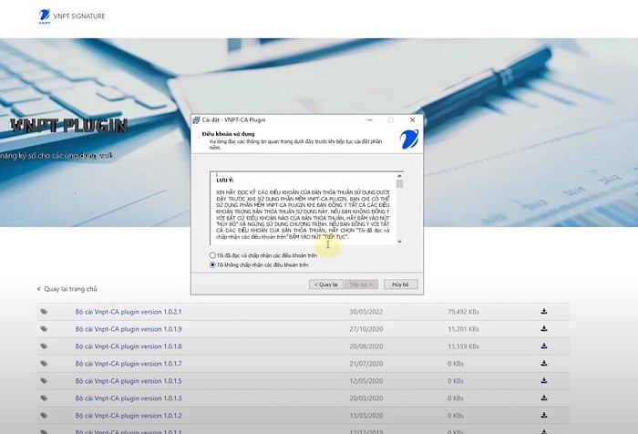 Chấp nhận điều khoản để tiếp tục cài đặt plugin