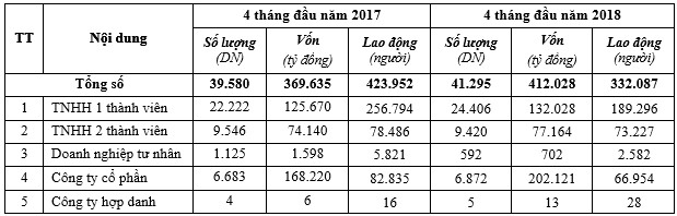 Số liệu thống kê về loại hình doanh nghiệp tại Việt Nam