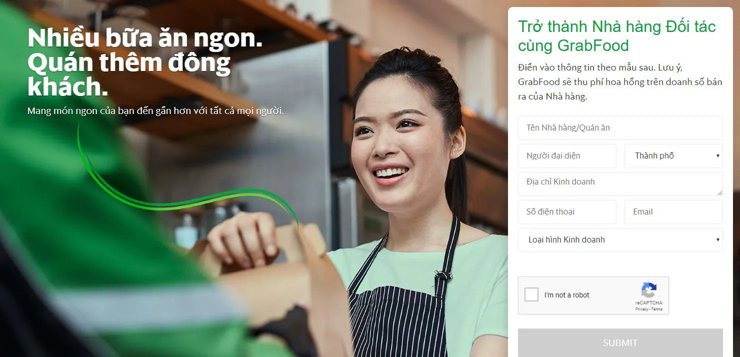 Điền thông tin vào biểu mẫu để đăng ký đối tác GrabFood
