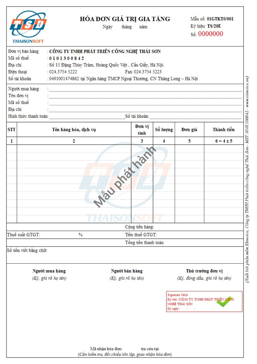 Mẫu hóa đơn điện tử