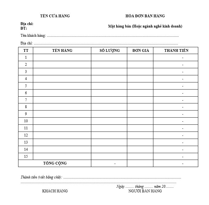 Mẫu hóa đơn bán hàng điện tử minh họa