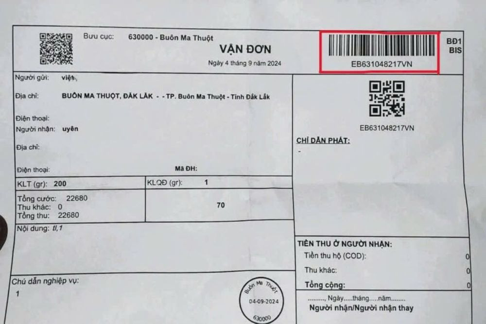 Mã vận đơn có thể ở dạng dãy số, mã vạch và mã QR