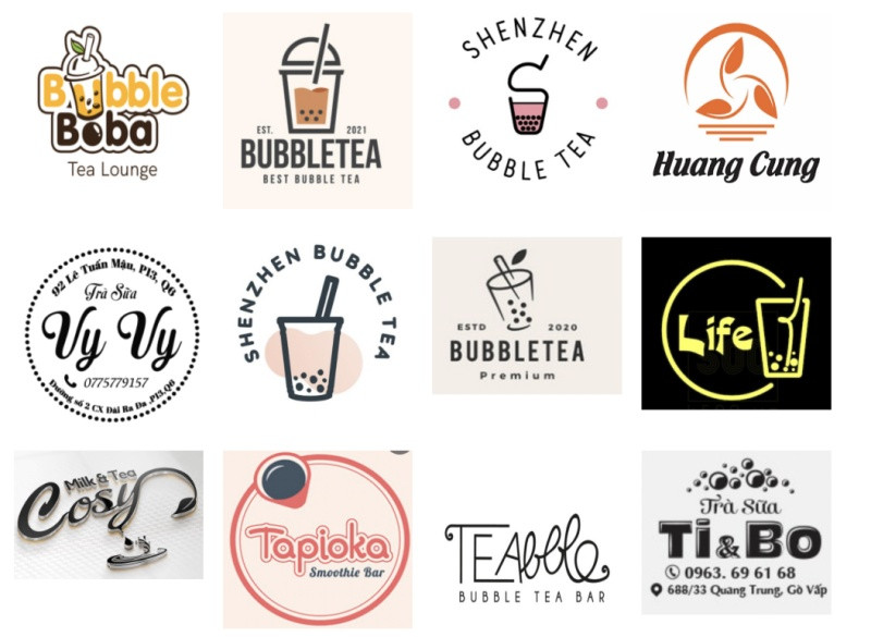 Logo trà sữa phối màu tươi sáng, hài hòa giữa chữ và hình ảnh