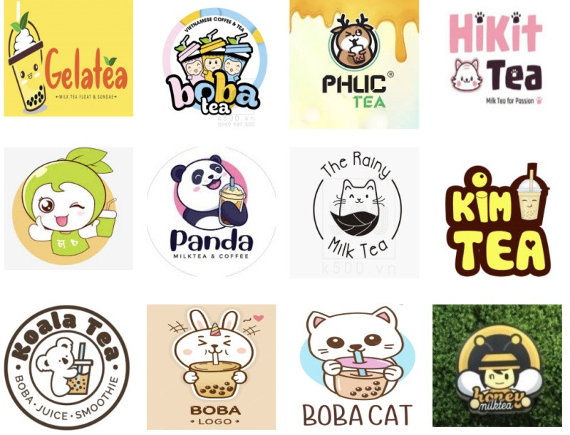 Logo trà sữa với hình vẽ đáng yêu và ngộ nghĩnh