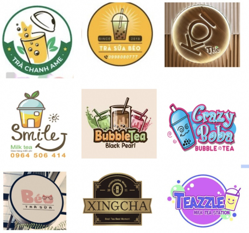 Logo trà sữa nổi bật với font chữ viết tay hoặc chữ cái độc đáo