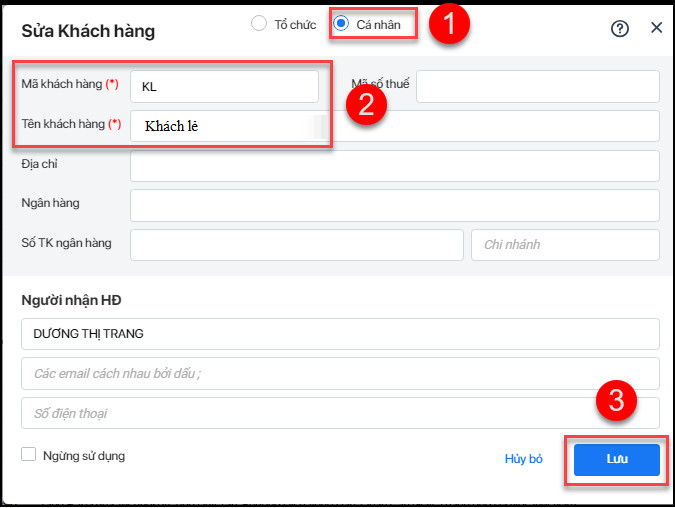 Giao diện tạo mã khách hàng cá nhân trên MISA meInvoice
