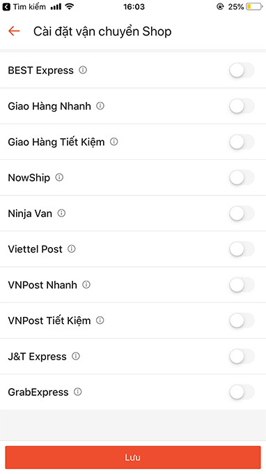 Các đơn vị vận chuyển hỗ trợ khi bán hàng trên Shopee