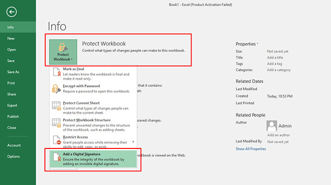 Thêm chữ ký số kỹ thuật số vào tài liệu Excel