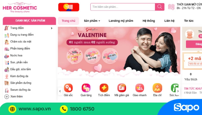 Giao diện website mỹ phẩm Her Cosmetic hiện đại và phong cách
