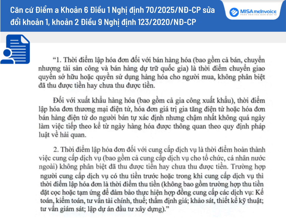 Các quy định pháp luật về thời điểm xuất hóa đơn