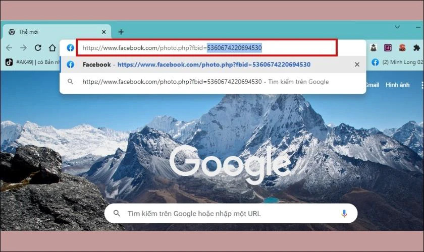 Giao diện tìm kiếm Facebook bằng ID ảnh