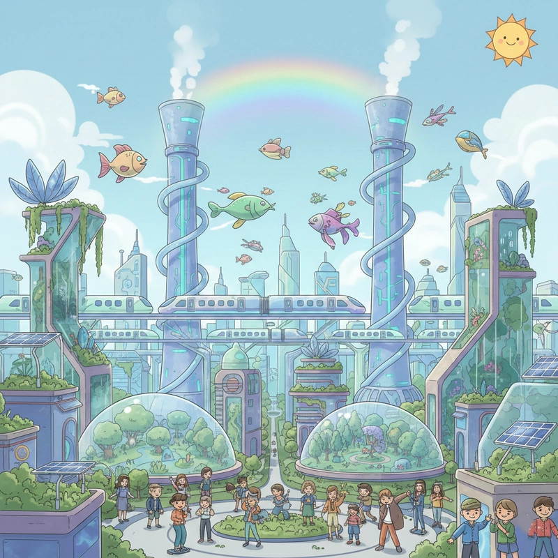 Một thành phố xanh tương lai như trong mơ, tràn ngập thiên nhiên và sự bình yên