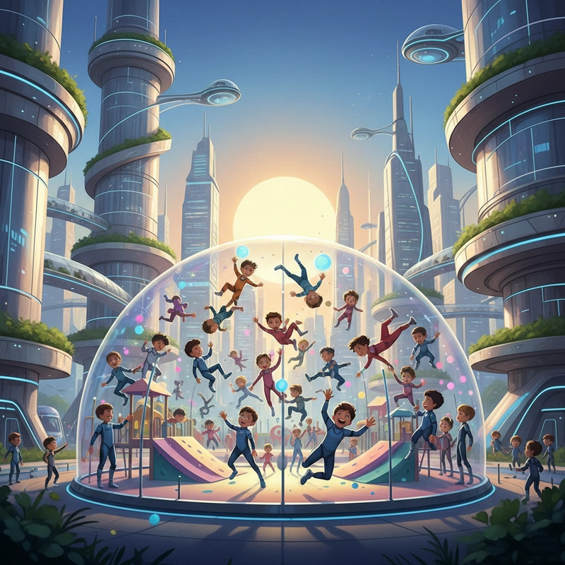 Một thành phố tương lai rực rỡ và đầy màu sắc, thể hiện sự sống động