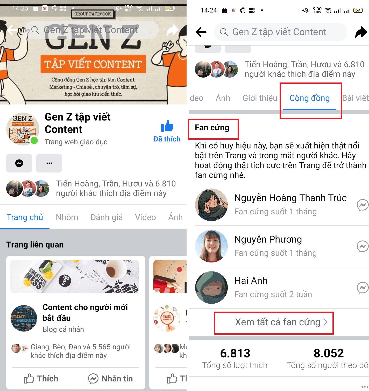 Cách xem Fan cứng trên điện thoại